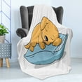 thumbnail image 4 of Golden Retriever Soft Flannel Fleece Throw Blanket, Puppy Sleeping on a Pillow in Cartoon Style Composition, Cozy Plush for Indoor and Outdoor Use, 50" x 60", Pale Orange Baby Blue, by Ambesonne, 4 of 5