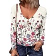 thumbnail image 4 of Camiseta de manga larga con cuello en V y estampado informal a la moda para mujer Fridja  bvmnju4360, 4 of 6