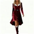 thumbnail image 3 of Feancey Womens Velvet Party Dresses Faux Fur Trim V Neck Long Sleeve Christmas Dress High Low Swing A-Line Midi Dresses Dressy Elegant Cocktail Dress Wine L, 3 of 7