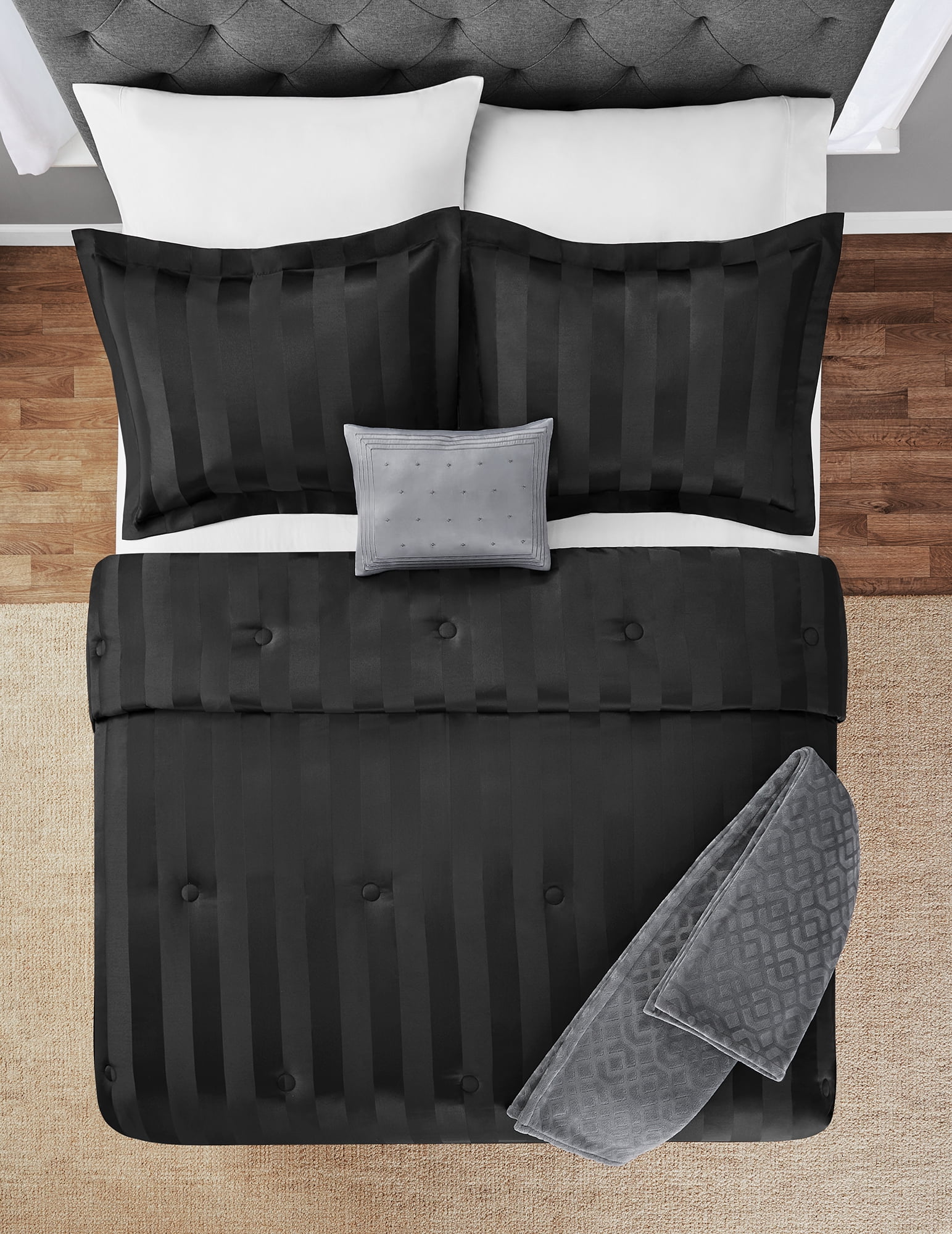 Mainstays 5 Piece Black Damask Stripe Comforter Set Full Queen