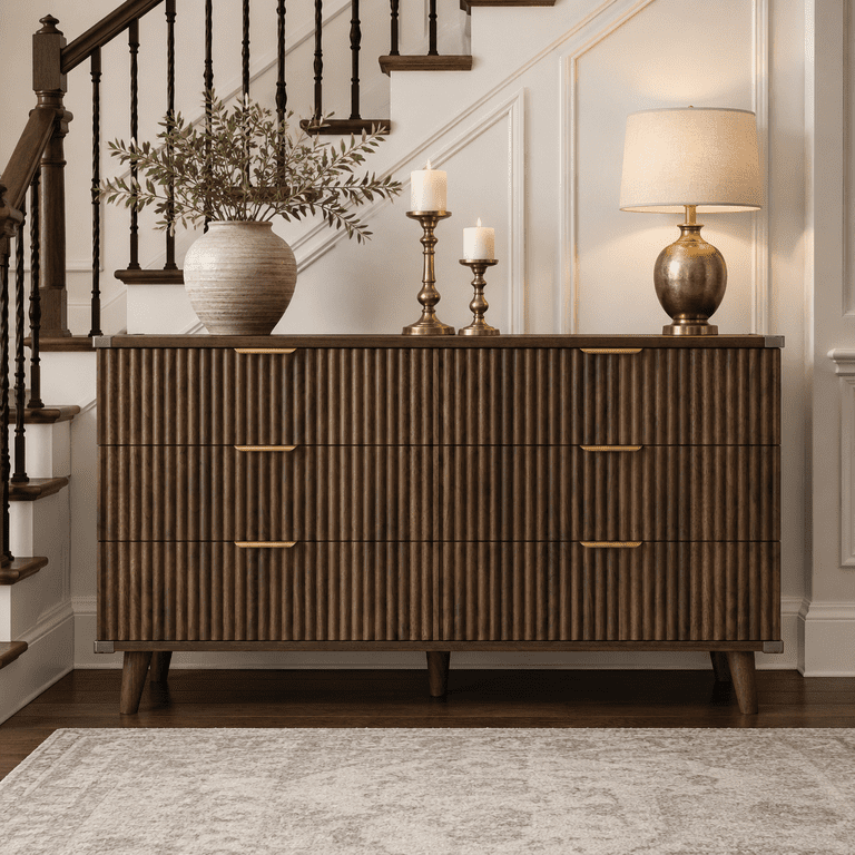 Aufeile 53" Fluted 6-Drawer Dresser, Walnut photo 3