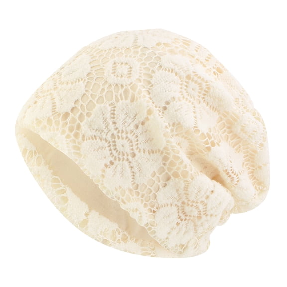 Fgnfyis Women‘S Foldable Mesh Handmade Floral Lace Chemotherapy Hair Loss Caps, Slouchy Hat - Hats for Women White_001