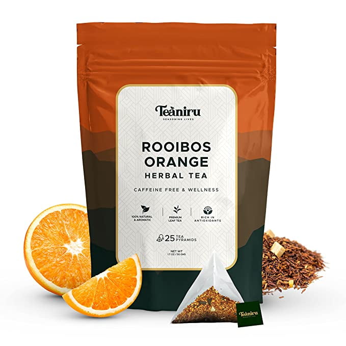 Teaniru - Rooibos Orange Herbal Tea in a Ziplock Pouch | Special South African Herb l Caffeine Free Herbal Tea l 100% Natural flavors - 25 Tea Pyramids