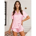 thumbnail image 7 of DAKIMOE Womens Silk Satin Pajama Set Short Sleeve Shirt with Shorts 2 Piece Pjs Sets Soft Silky Pajamas for Women Set Sleepwear Nightwear Button-Down Loungewear S-XL, Pink, M, 7 of 7