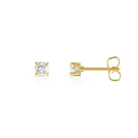 Trillion Designs 10K Yellow Gold 0.22 CT Round Cut Natural Diamond Push Back Stud Single Stone Earring HI I2