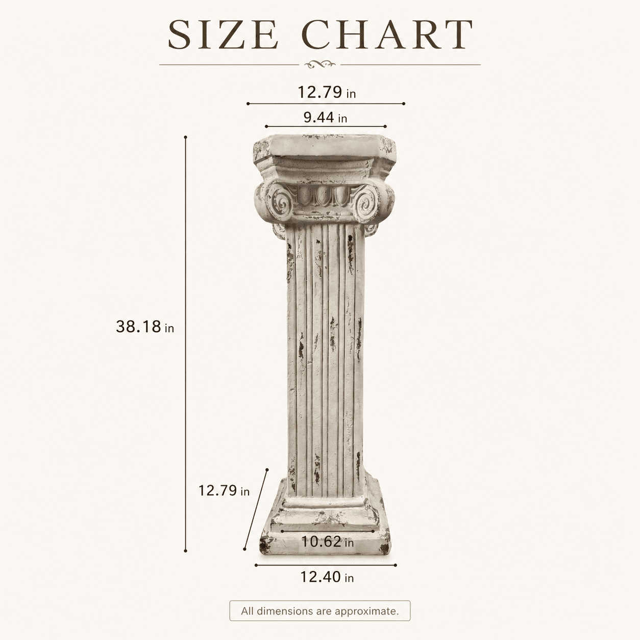 Aukfa 38.18" MGO Roman Column Planter Urn, Antique Garden Pedestal,Antique White