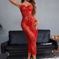 thumbnail image 2 of JSGEK Women Floral Lace Bodycon Midi Dress Spaghetti Strap Sheer Mesh Overlay Nightgown Lingerie Set for Special Occasion Red M, 2 of 5