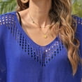 thumbnail image 6 of Odeerbi Swimsuit Cover Up Dress for Women Bikini Coverups Fashion Loose Hollowed Out Bikini Wraps Round Neck Short Sleeve Beach Cover Ups Beachwear Blouse Blue, 6 of 9