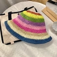 thumbnail image 3 of Sombrero de paja arcoíris con circunferencia de la cabeza de 56-58 cm, para mujer, protector solar de verano, para playa, sombrero de pescador, sombrero con rayas que cubre la cara, 3 of 5