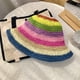 thumbnail image 3 of Sombrero de paja arcoíris con circunferencia de la cabeza de 56-58 cm, para mujer, protector solar de verano, para playa, sombrero de pescador, sombrero con rayas que cubre la cara, 3 of 5