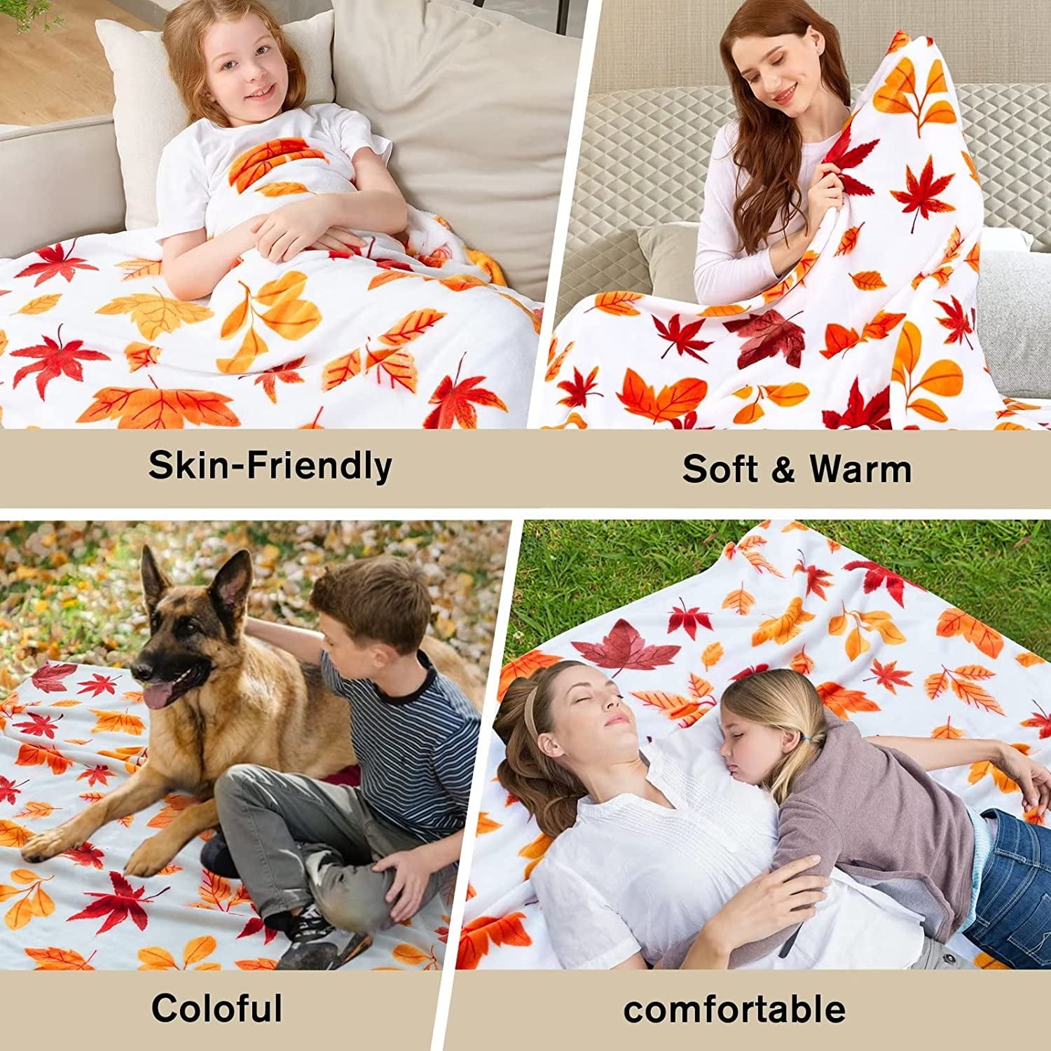 Fall Throw Blanket, Halloween Pumpkin Autumn Plush Fall Decor Fleece Fuzzy Picnic Throw Blanket for Couch Sofa Chairs, Thanksgiving Day Gift Orange Leaf Blankets and Throws for Home (50" x 60")