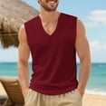 thumbnail image 5 of UVEASISHA Cut Off Shirts for Men Cotton V Neck Sleeveless Gym T-Shirts Solid Color Loose Beach Tank Tops Lightweight Bodybuilding Workout Shirt Wine M, 5 of 10