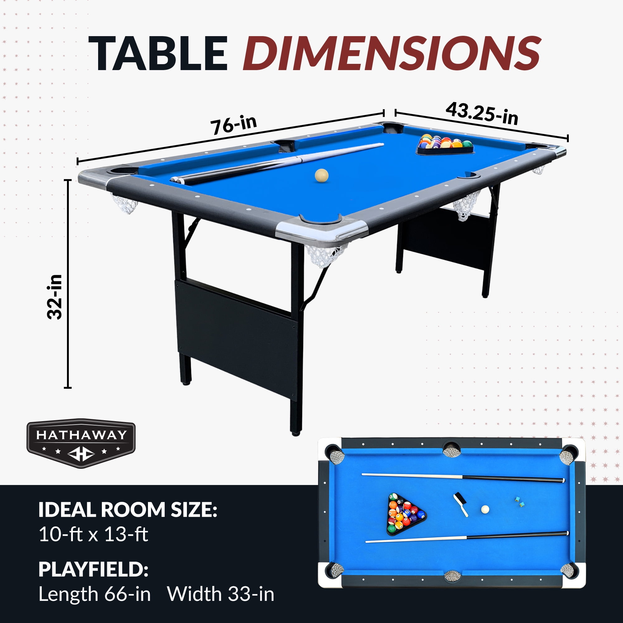 Hathaway Fairmont Portable, Folding 6 ft. Pool Table, Blue Felt, 43.25 in. W
