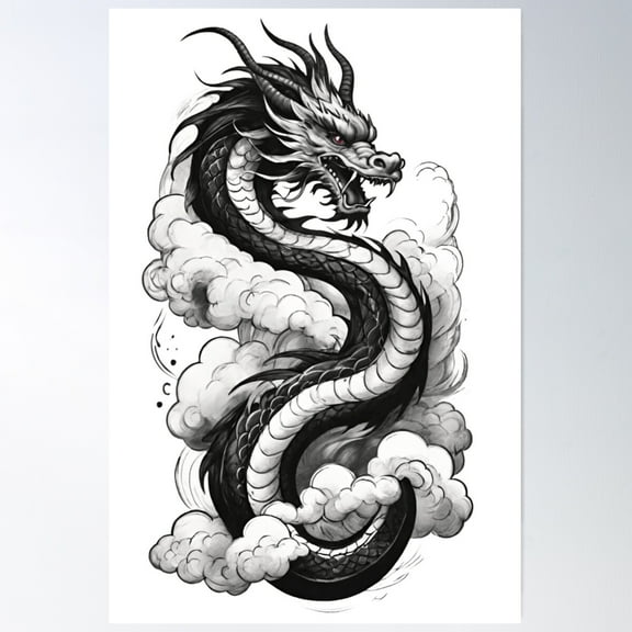 Japanese Dragon Tattoo Design Poster Wall Art, Modern Wall Decor For Living Room Bedroom, 8x12 UNFRAMED