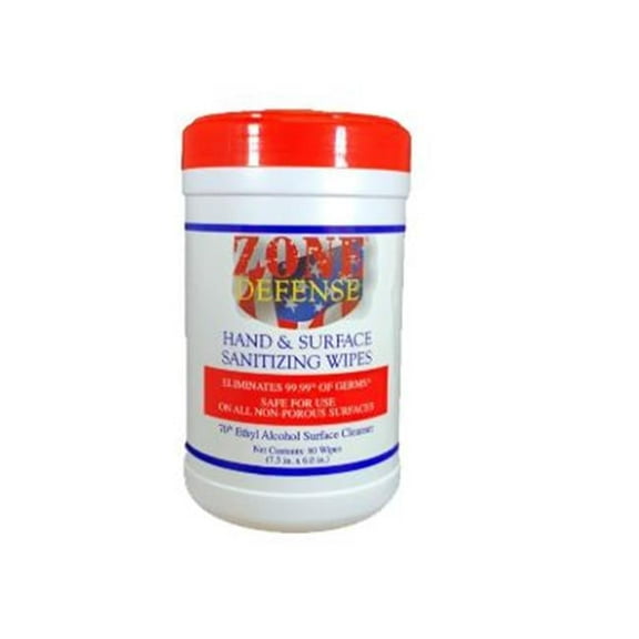 Zone Defense ZD-107-80W Surface Cleaner Wipes, 80 Count - 6 per Case