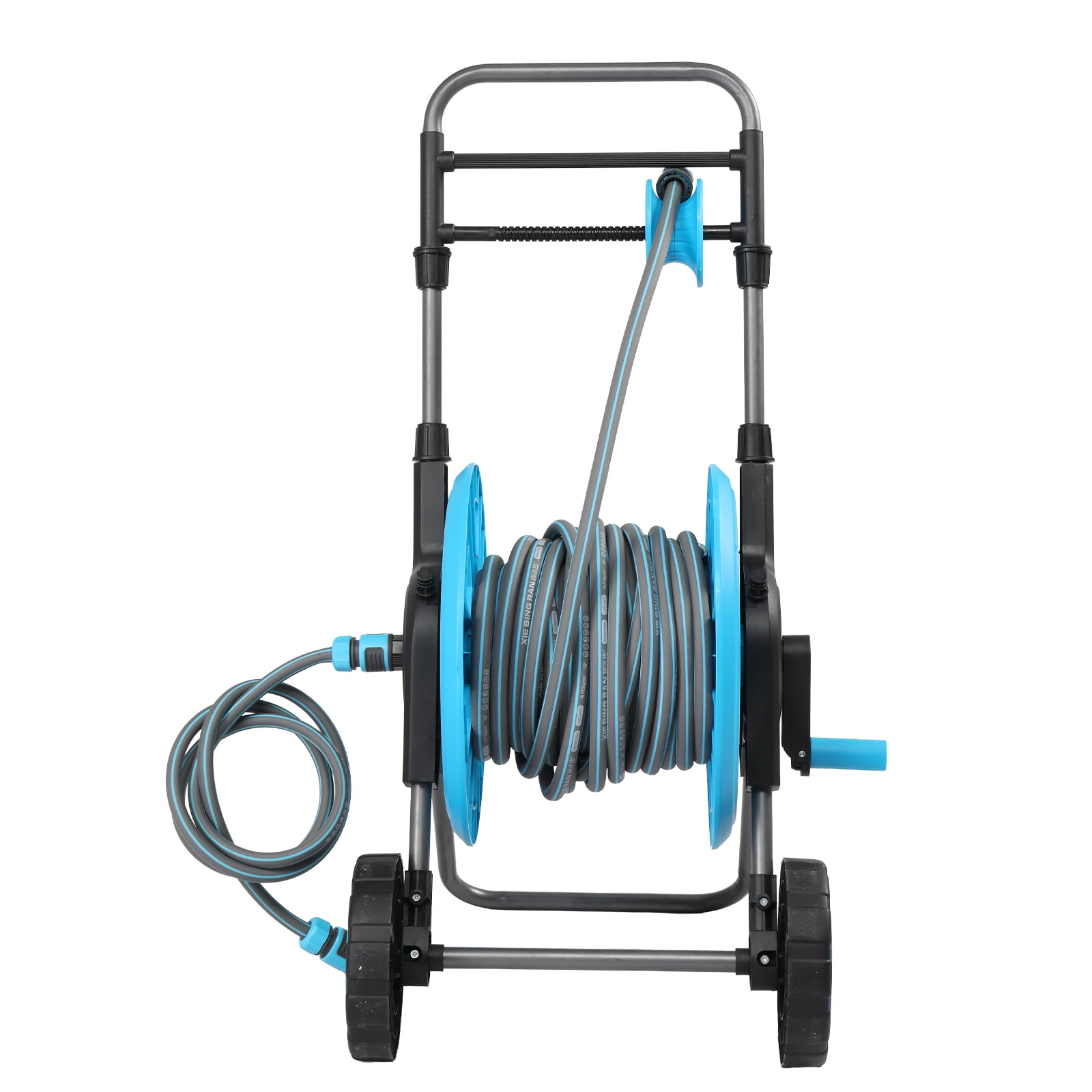 Garden Hose Reel Cart, Iron Frame Plastic Structure, Universal Wheels, 1.9M Water Pipe Connector, Leakproof Outdoor Hose Storage Cart for Yard Lawn