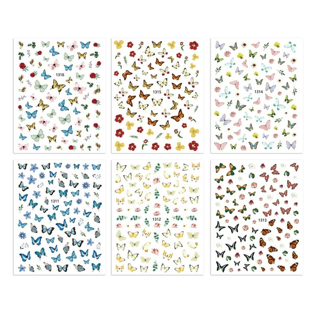 12 hojas de pegatinas de mariposa para decoración de uñas, diseño autoadhesivo, puntas de manicura, decoración de uñas para mujeres y niñas