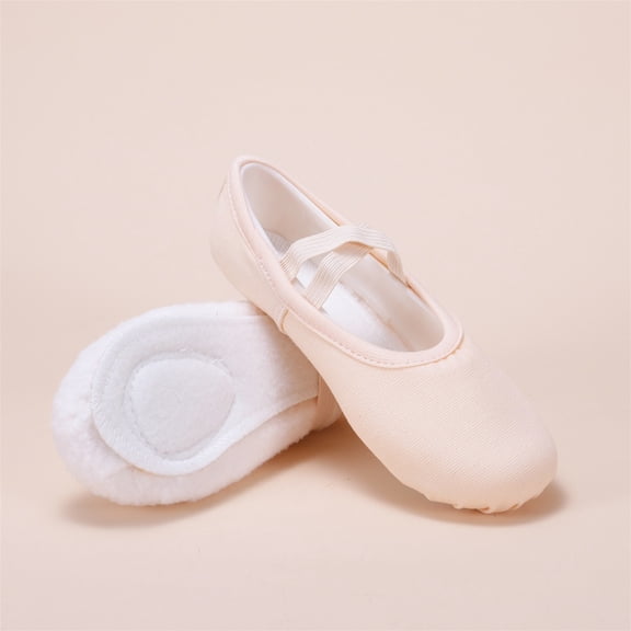 Nmnitkp Girls' & Boys' Ballet Dance Shoes, Canvas Soft Sole No-Tie Dance Slippers for Toddler/Little Kids, Ballet Practice & Performance Shoes Beige,23