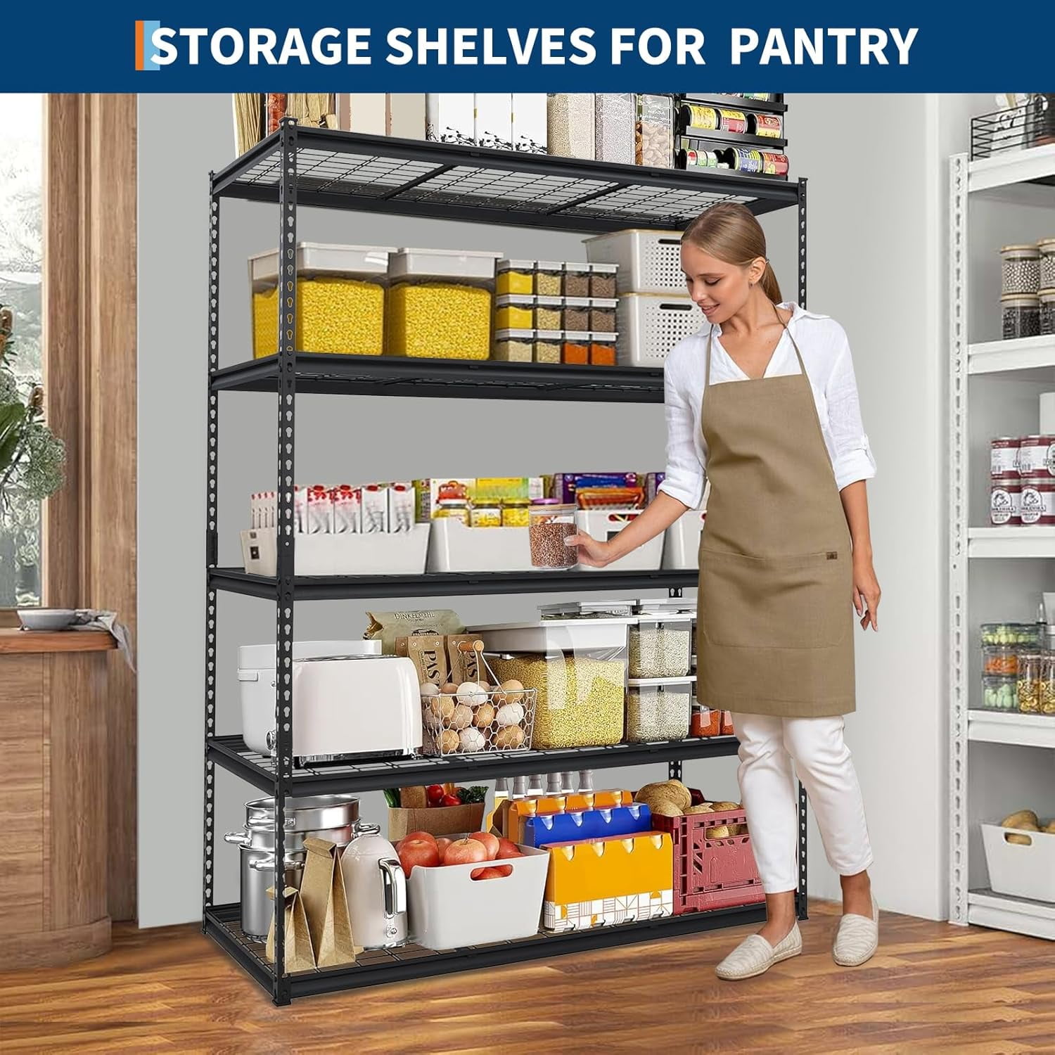 2500LBS 60" W x 24" D x 72" H Heavy Duty Garage Shelving, Adjustable 5-Tier Storage Shelves, Industrial Metal Shelving Units, Steel Organizer Wire Rack, Black