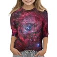 thumbnail image 1 of Girls Fall Tshirts Starry Sky Print Round Neck 3/4 Sleeve Children Hot Pink Going Out Fall Tops for 8-9 Years, 1 of 4