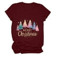 thumbnail image 4 of larppty Christmas Shirts for Women Christmas Tree Printed Tshirts Short Sleeve Round Neck Tops (Wine, 3XL), 4 of 6