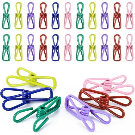 30/50pcs 2.2 Inches Colored Clothes Pins Waterproof Metal Chip Clips Steel Clip for Food Bag, Chips Bag, Paper