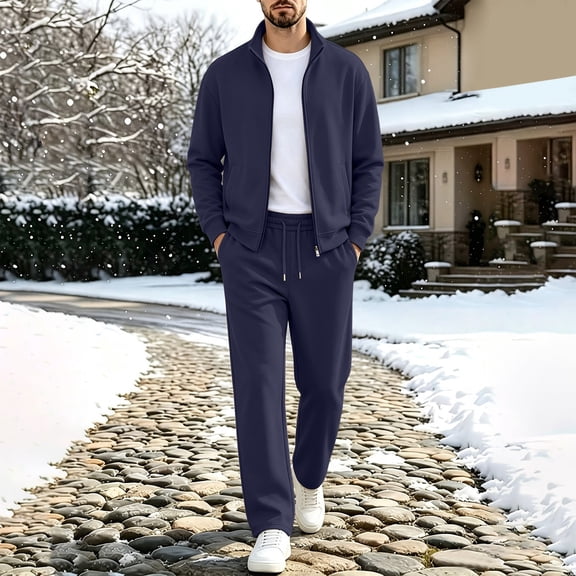 Maqroz Mens Two Piece Tracksuit Matching Sets Solid Full Zip Up Jacket Straight Leg Sweatpants Casual Athletic Activewear Suits
