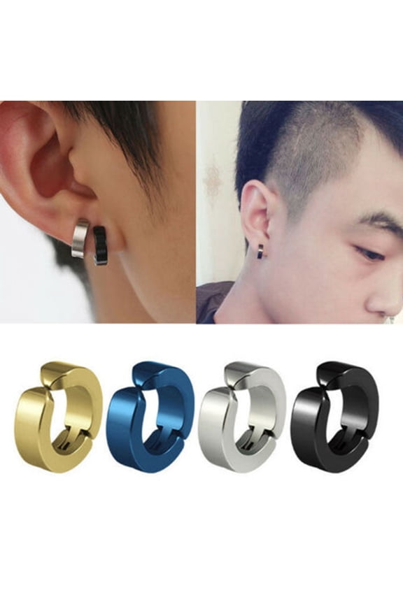 1Pc Men Titanium Steel Round Non-Pierced Ear Cuff Clip Earring Pendant for Party Club