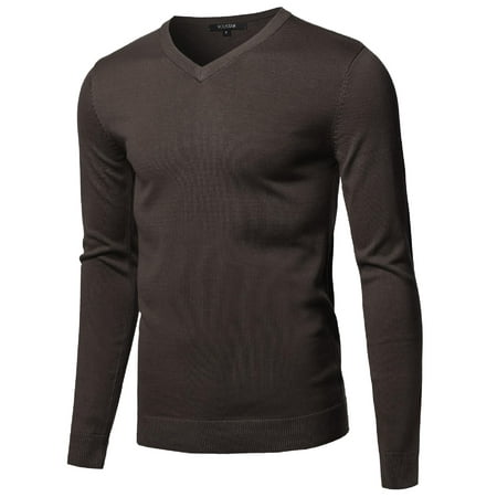 FashionOutfit Men's Casual Solid Soft Knitted Long Sleeve V-Neck