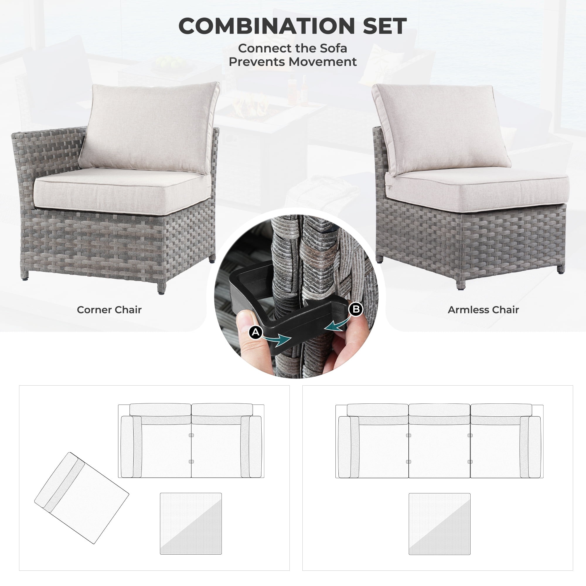 XIZZI 6-Pieces Outdoor Patio Furniture Sets Fully Assembled, Rattan All-weather Outdoor Sectional Conversation Sofa set with Coffee Table for Garden Backyard, Beige Cushion