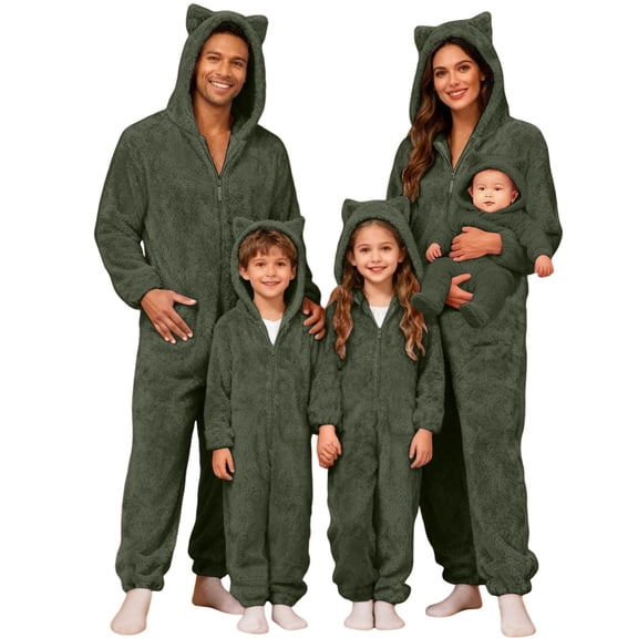 Fgnfyis Family Matching Christmas Pajamas Cat Ears Hooded Long Sleeve Cozy Warm One Piece Pajamas Jumpsuit Sleepwear