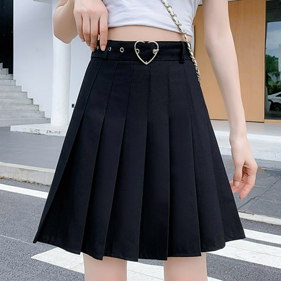 Xixinqiwan Women's Plus Size Skirt,Mini Skirts for Women Elastic Removable Peach Heart Belt Pleated Skirt High-Waisted With Lining Bustle Skorts