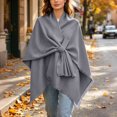 thumbnail image 5 of Fewfanhot Self Tie Fringe Wool Blend Poncho Cape, Open Front Warm Wrap Shawl Coat for Women Fall Winter, 5 of 6