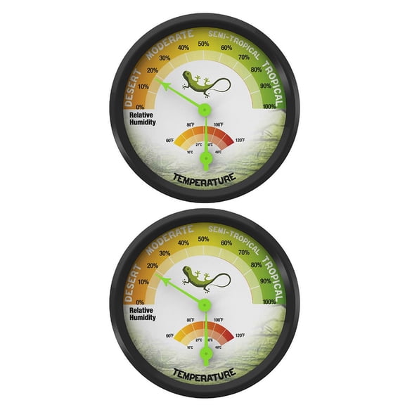 2Pcs Mechanical Reptile Thermometer And Hygrometer, Pointer Type for DIAL Gauge For Terrarium Vivarium, Temperature Humidity Monitor For Bearded Dragon Iguana Habitat