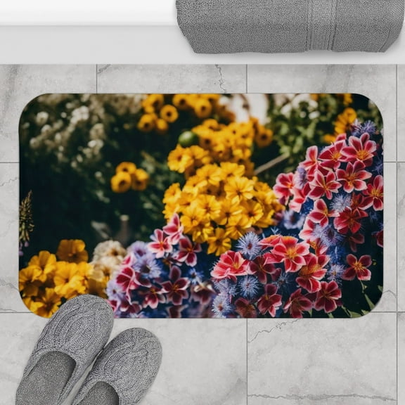 Flower Bath Mat, Floral Bathroom Rugs, Flower Art Bath Rugs, 18''X30'',Spring Summer Botanical Blossoming Plant Floor Mat Bathroom Decor Mat for Kitchen Bedroom