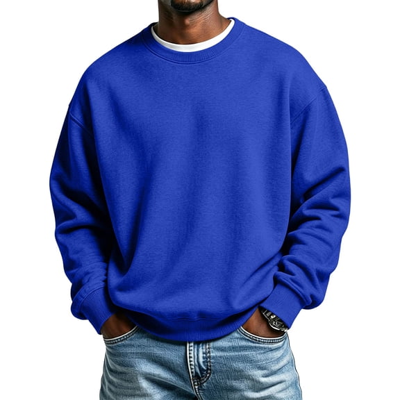 Delconic Men's Sweatshirts Soft Long Sleeve Crewneck Sweatshirt Midweight Fleece Sweat Shirt Breathable Pullover Sweater S-3XL Blue L