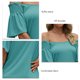 thumbnail image 5 of Camisa de manga corta para mujer, cuello en V plisado, manga con volantes, camisa con hombros descubiertos para mujer, Top para fiesta de vocación diaria de verano, verde esmeralda M, 5 of 6