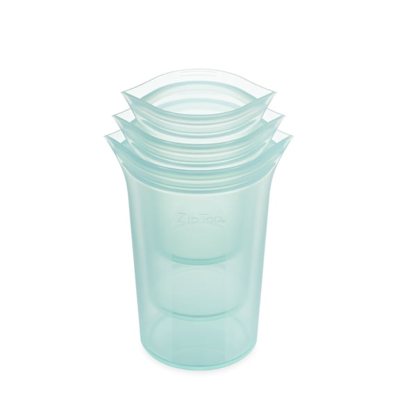 Zip Top Reusable 100% Platinum Silicone Food Storage Containers - Made in the USA - 3 Cup Set - Teal