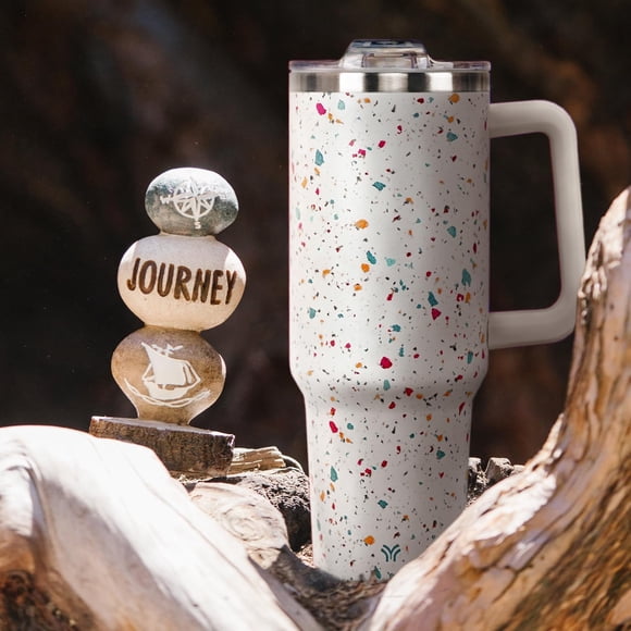 Gobelet 40oz avec Poignée et Couvercle à Paille / Gobelet Isolé sous Vide Étanche / Tasse de Voyage en Acier Inoxydable Garde l'Eau Froide et Chaude / Terrazzo