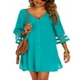 thumbnail image 1 of Robe de Plage d'Été en Chiffon Crochet Col en V Boutonnée pour Femmes Vert TG, 1 of 4