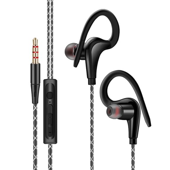 In-Ear Wired Earbuds, Wrap Around Running Headphones with Over Ear Hook with 3.5mm Jack, Waterproof Cell Phone Ear Buds Headset Headphones for Heavy Workout Gym Exercise