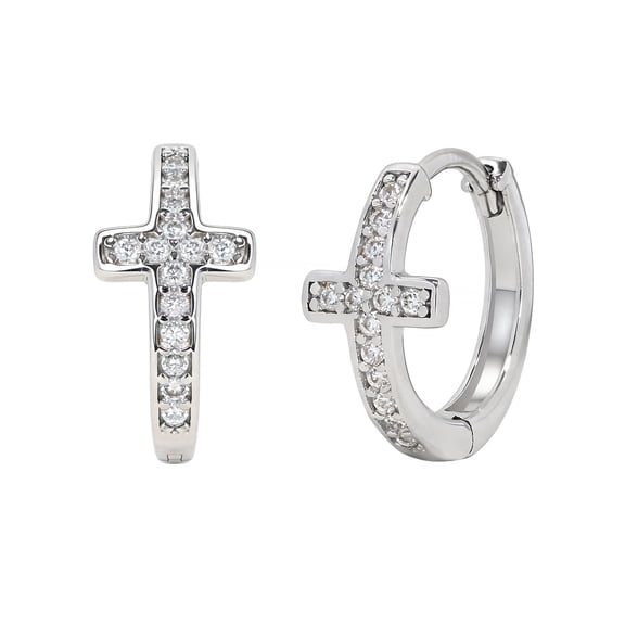 KIJ Cross Moissanite Hoop Earrings,0.15 Carat Round Cut Pave Set,Hypoallergenic Rhodium Plated 925 Sterling Silver VVS1 Gra Certified Gifts for Men Women
