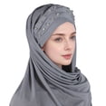 thumbnail image 2 of HNMKIU Women Ruffle Chemo Turban Wrap Cap Scarf Hat Shawl Headwear ,Grey, 2 of 4