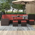 thumbnail image 5 of Superjoe 7 Pcs Outdoor Dining Sectional Sofa Couch All Weather Wicker Conversation Set with Table, Red, 5 of 10