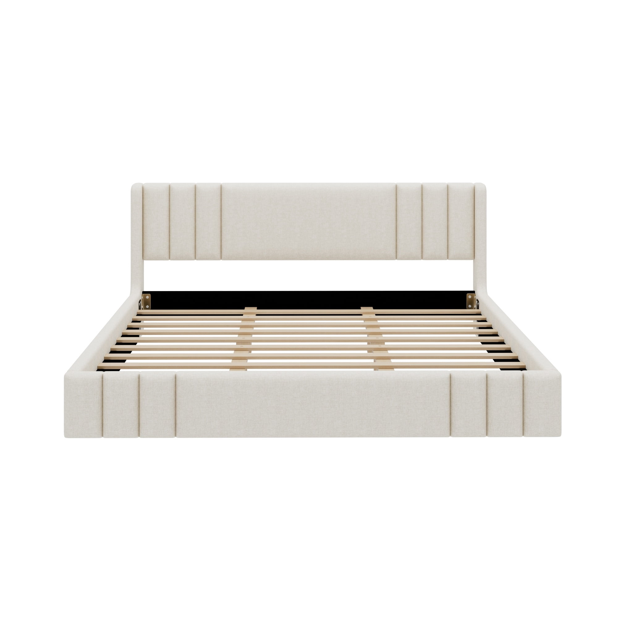 Euroco King Size Upholstery Platform Bed with Headboard, No Box Spring Needed, Beige