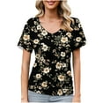 thumbnail image 2 of JTZGDY Women's Summer Tops Floral Pattern Printed Short Sleeve Dressy Chiffon Ruched Blouses Sexy V Neck Work Tunic Tops Casual Loose T-Shirts Black#01 XXL, 2 of 7