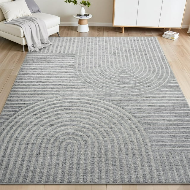 Boho Area Rug 4x6 Machine Washable Rugs for Living Room Non Slip Soft Carpet Geometric Jacquard Textured Carpet for Bedroom Dining Room Nursery Office Living Room Rug -Smoke Grey