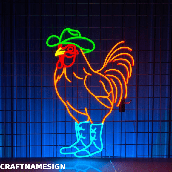Craftnamesign Cowboy Chicken Turkey Neon Sign, Chicken Farm Decor, Western Home Decor