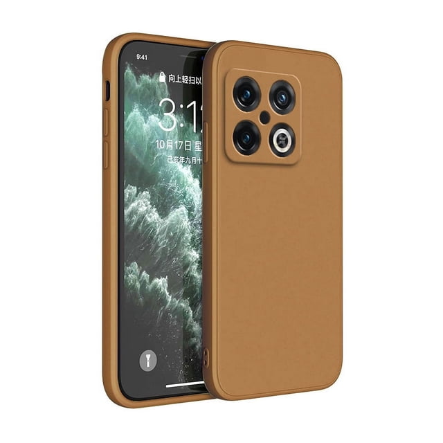 Luxury Shockproof Phone Case for Oneplus 10 Pro 10T 10R 10Pro 5G Simple Square Liquid Silicone Original Soft Back Cover Housing Brown Oneplus 10T