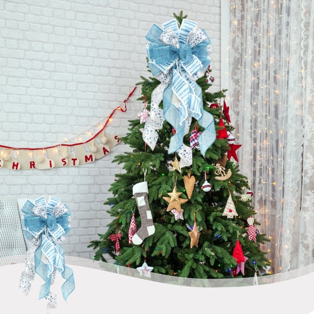 Decoración grande de árbol de Navidad con lazo de lentejuelas | Cinta de Nylon Spandex Multicolor 11.8x13.77in | Arreglo de escena festiva, envoltura de regalo, decoración de fiesta navideña